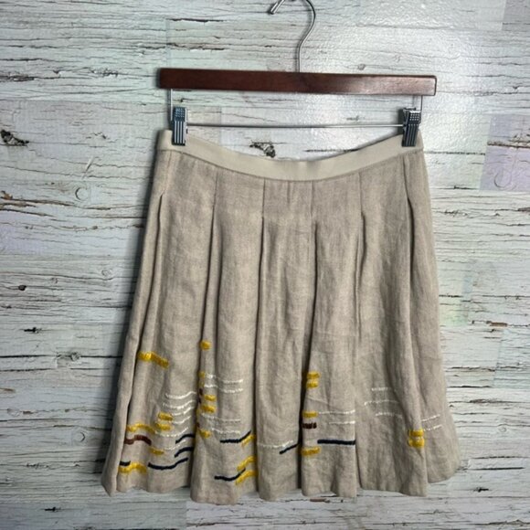 Maeve Anthropologie Women’s Beige  Hatch Mark 100% Linen Pleated Skirt Size 0 - Picture 8 of 9